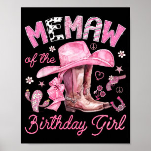 Memaw of the birthday girl pink cowgirl western poster