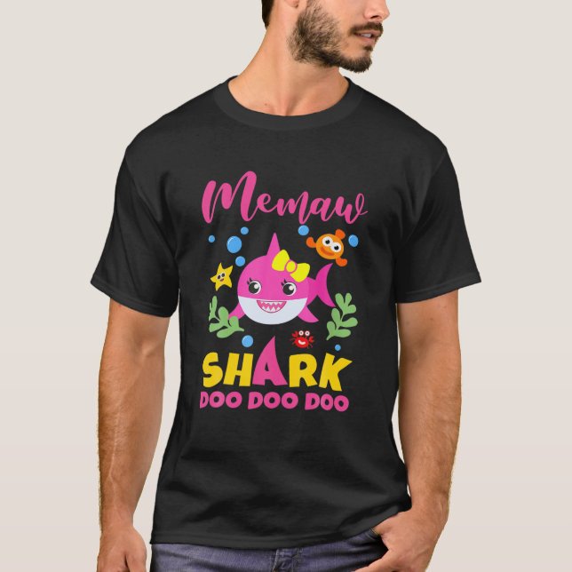 Memaw Shark Gift Cute Baby Shark Family Matching T-Shirt (Front)