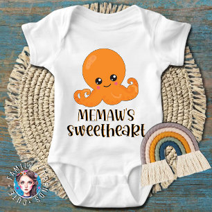Memaw's Sweetheart  Orange Kawaii Octopus Baby Bodysuit