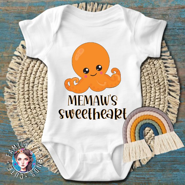 Memaw's Sweetheart  Orange Kawaii Octopus Baby Bodysuit (Creator Uploaded)