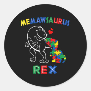 Memawsaurus Autism Awareness Memaw Dinosaur Dino G Classic Round Sticker