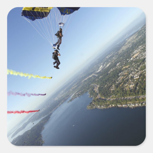 Members of the US Navy Parachute Team Square Sticker (Front)