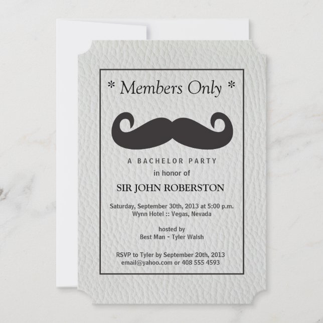 Members Only Bachelor Party Faux Leather Invitation (Front)