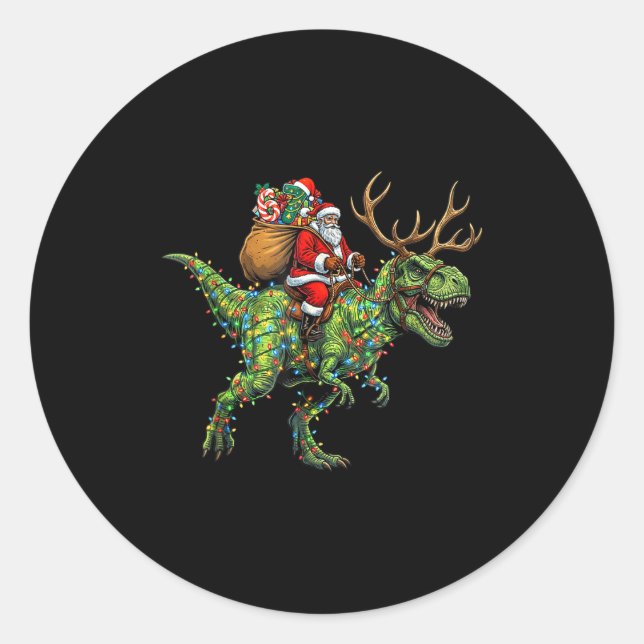 Meme 67 Christmas Santa Riding Dinosaur T Rex Boys Classic Round Sticker (Front)