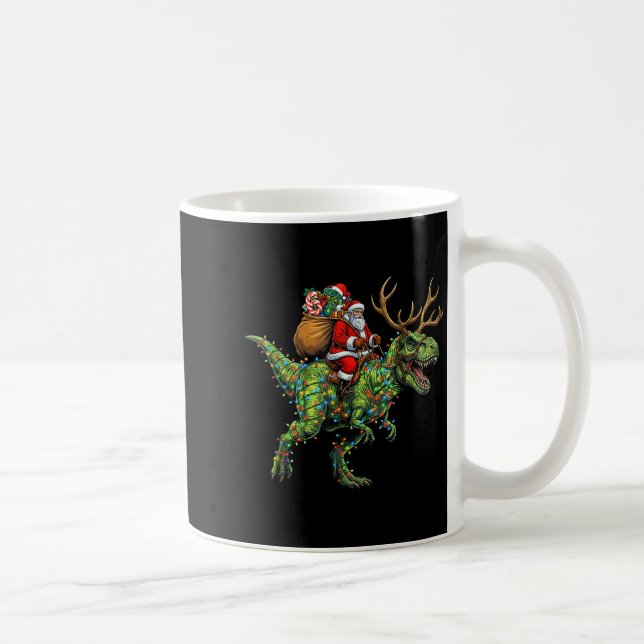 Meme 67 Christmas Santa Riding Dinosaur T Rex Boys Coffee Mug (Right)