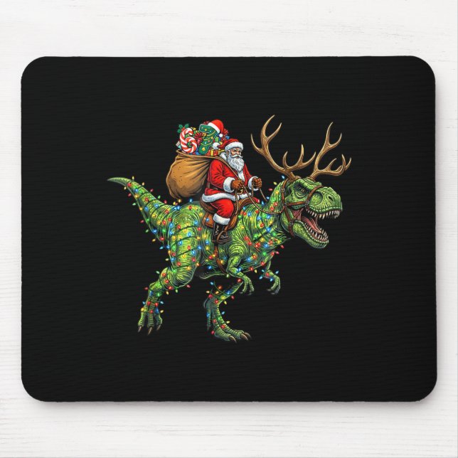 Meme 67 Christmas Santa Riding Dinosaur T Rex Boys Mouse Pad (Front)