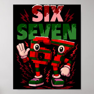 Meme 6 7 Six Seven Italian Brainrot Christmas Red Poster