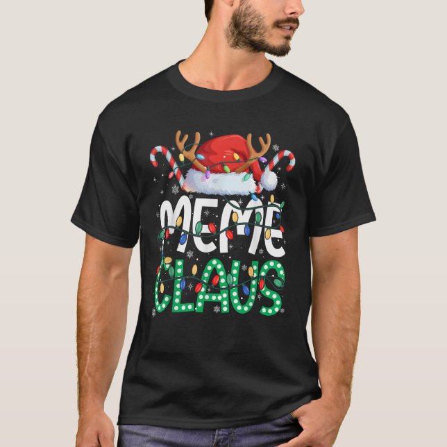 Meme Claus Christmas Lights Pajama Family Matching T-Shirt (Front)