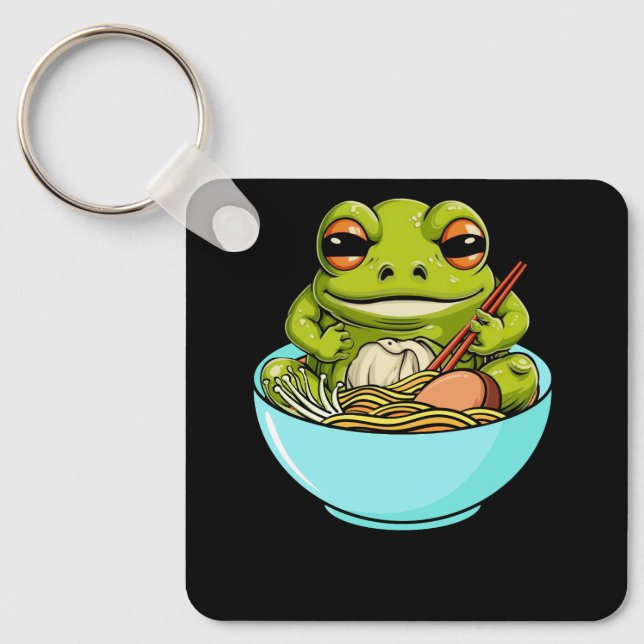 Meme Kawaii Frog Eating In Ramen Bowl Japanese Kit Key Ring (Front)