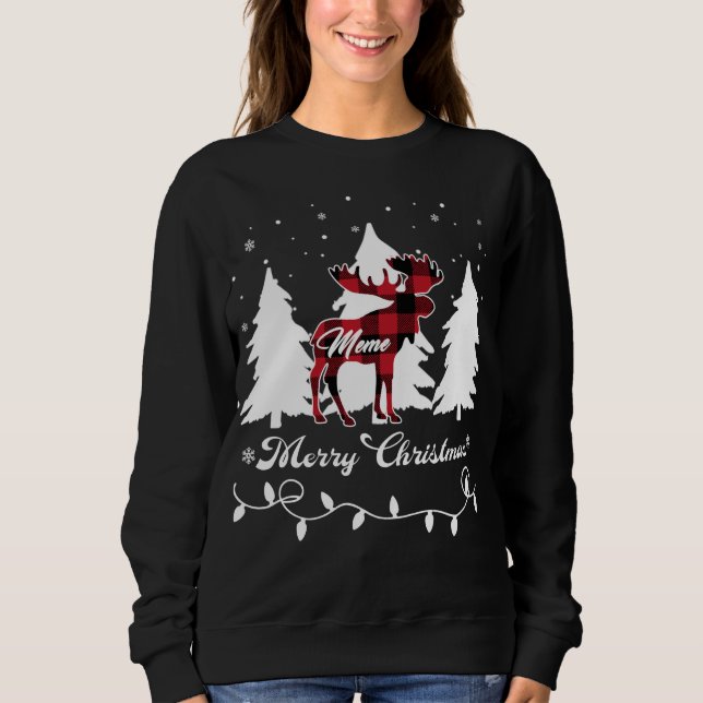 Meme Moose Buffalo Red Plaid Christmas Matching Fa Sweatshirt (Front)