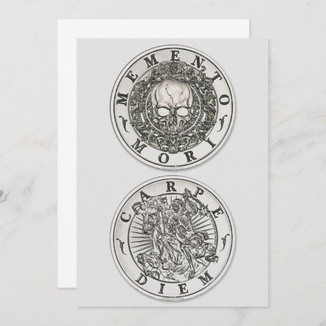 Memento Mori Carpe Diem Silver Round Invitation (Front/Back)