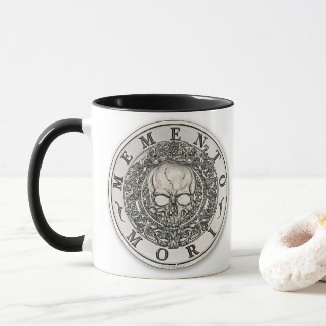 Memento Mori Carpe Diem Silver Round Mug (With Donut)