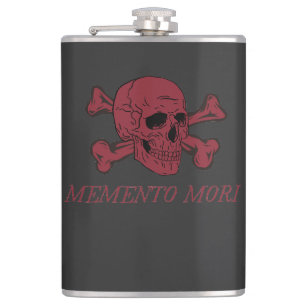 Memento Mori Crimson Red Skull and Crossbones Hip Flask