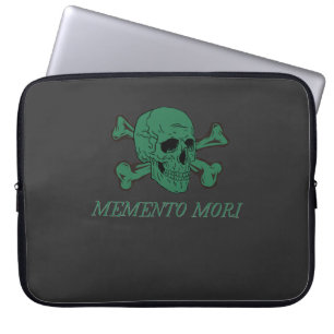 Memento Mori Forest Green Skull and Crossbones Laptop Sleeve