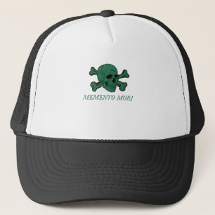  Memento Mori Forest Green Skull and Crossbones Trucker Hat