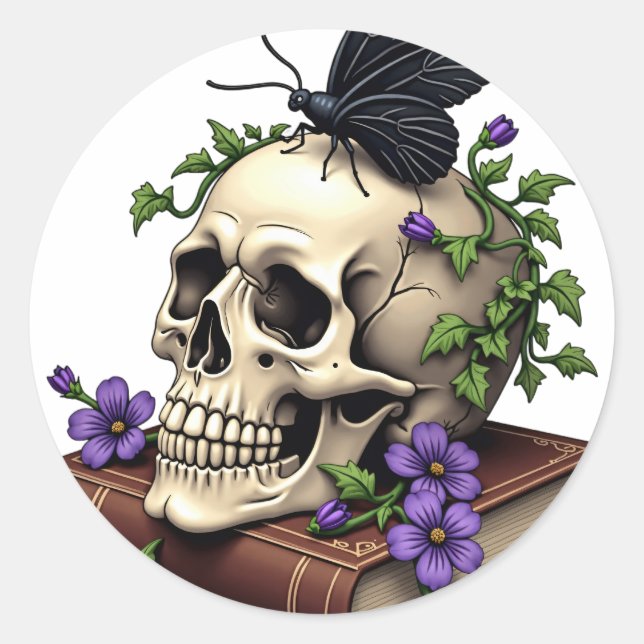 Memento Mori Library Classic Round Sticker (Front)