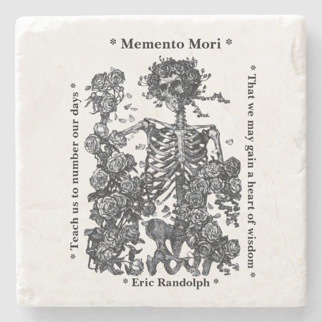 Memento Mori Skeleton Roses Personalised Stone Coaster (Front)