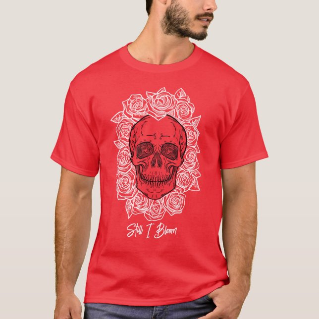 Memento Mori! Skull and Roses, Hand Drawn T-Shirt (Front)