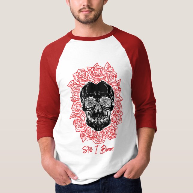 Memento Mori! Skull and Roses, Hand Drawn T-Shirt (Front)