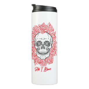 Memento Mori! Skull and Roses, Hand Drawn Thermal Tumbler
