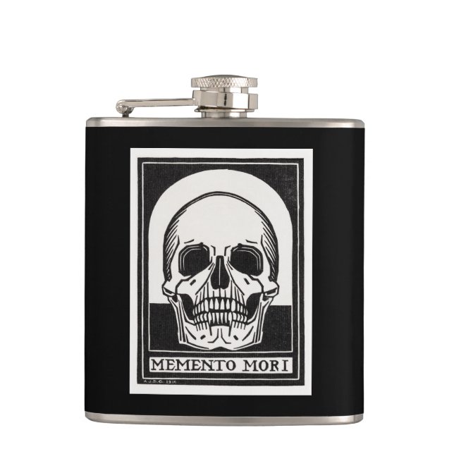 Memento Mori Skull Art Hip Flask (Front)