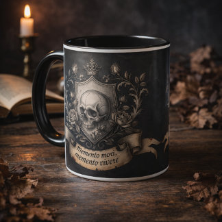 Memento Mori Skull Crest Gothic Latin Quote Art Mug