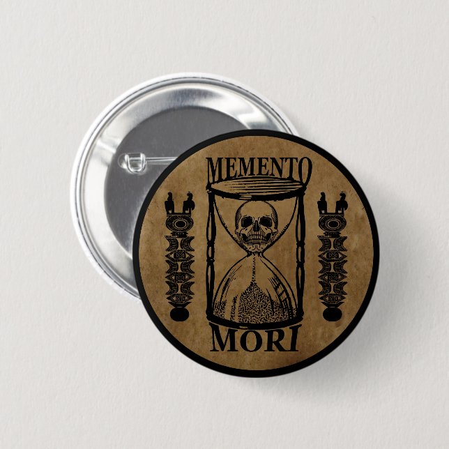 Memento mori skull hourglass 6 cm round badge (Front & Back)