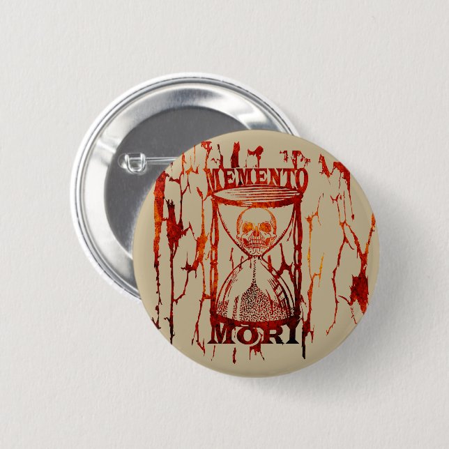 Memento mori skull hourglass 6 cm round badge (Front & Back)