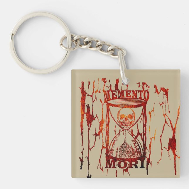 Memento mori skull hourglass key ring (Front)