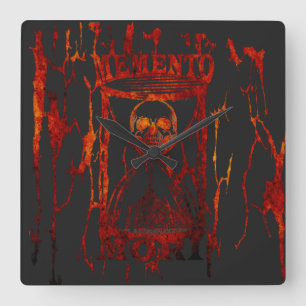 Memento mori skull hourglass square wall clock