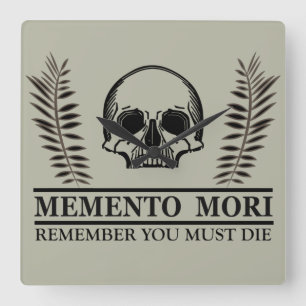 Memento mori skull square wall clock
