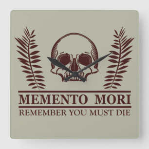 Memento mori skull square wall clock