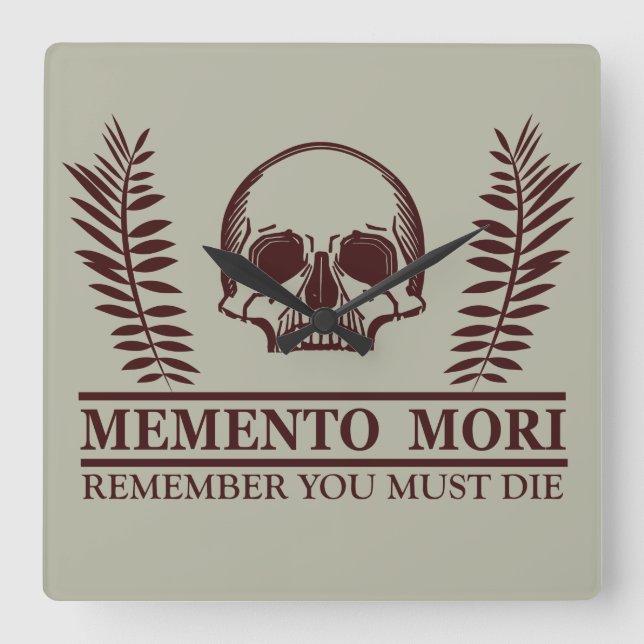 Memento mori skull square wall clock (Front)