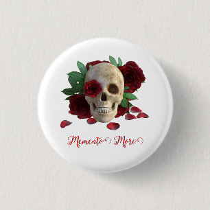 Memento Mori. Skull with red roses 3 Cm Round Badge