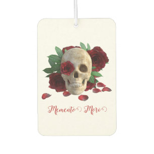 Memento Mori. Skull with red roses Car Air Freshener