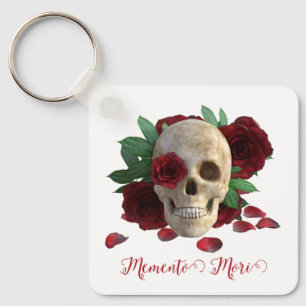 Memento Mori. Skull with red roses Key Ring