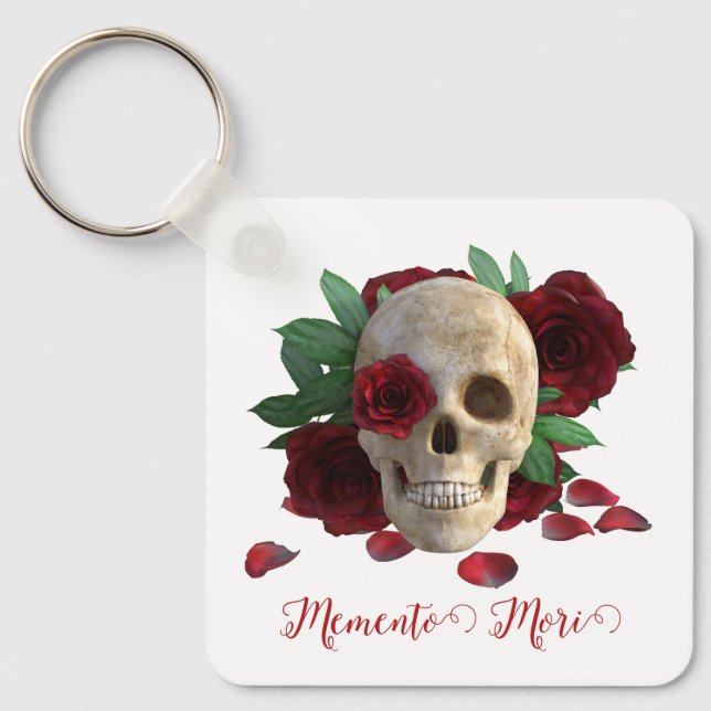 Memento Mori. Skull with red roses Key Ring (Front)