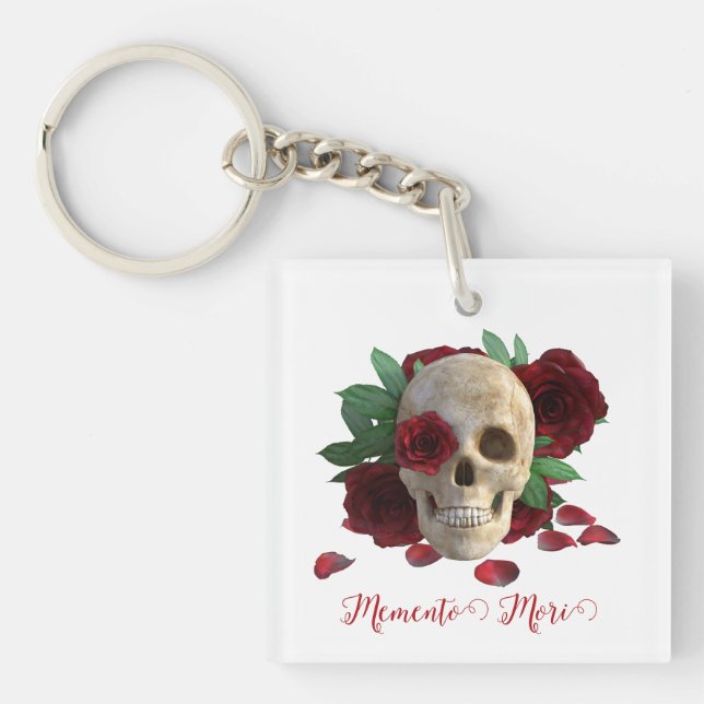 Memento Mori. Skull with red roses Key Ring (Front)