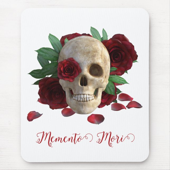 Memento Mori. Skull with red roses Mouse Pad (Front)