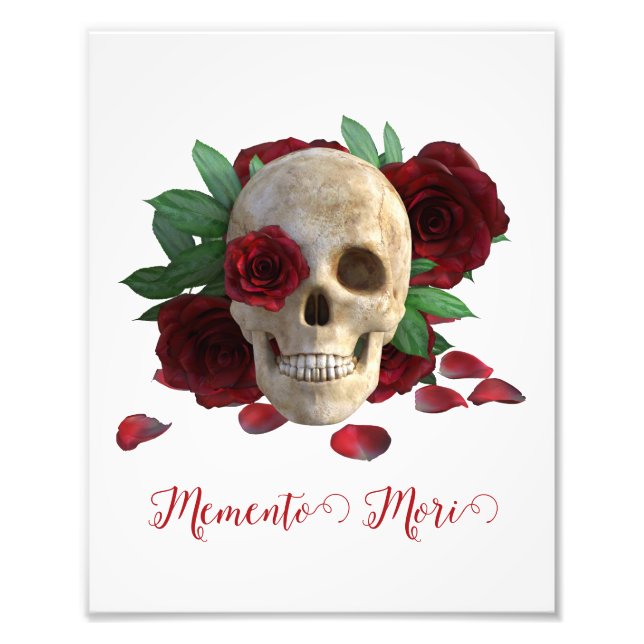 Memento Mori. Skull with red roses Photo Print (Front)