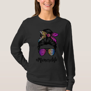 Memere Life With Rainbow Leopard Messy Bun Mother' T-Shirt