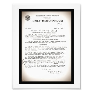 Memo from Hydrographic Office Titanic Disaster Photo Print