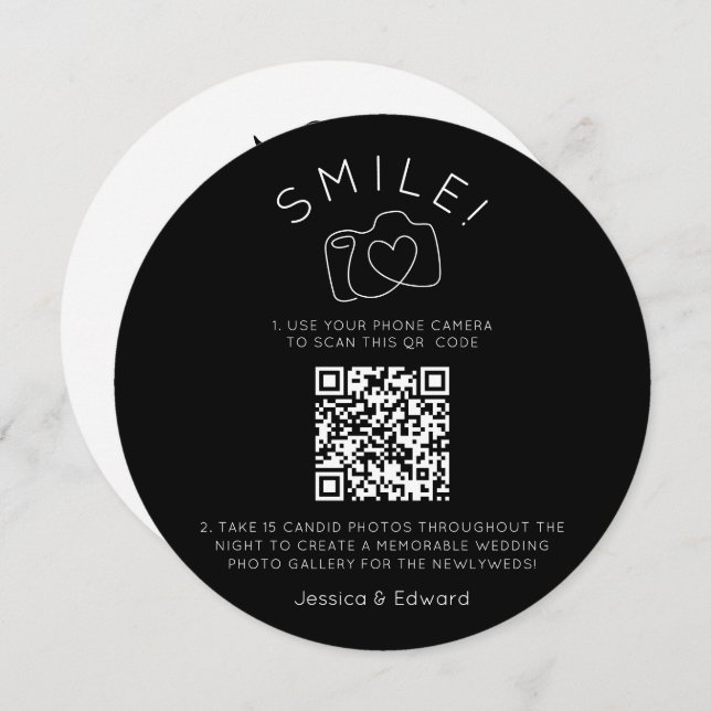 Memorable Photos Qr Code Black Chic Modern Wedding (Front/Back)