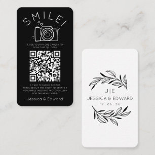 Memorable Photos Qr Code Black Chic Modern Wedding Place Card