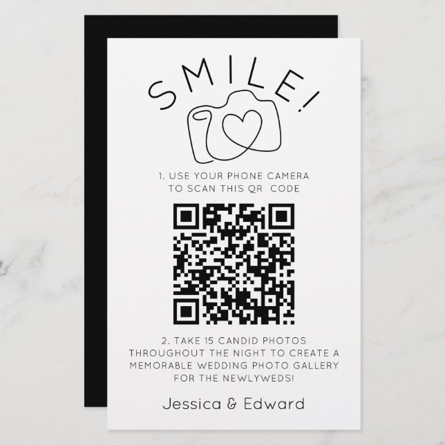 Memorable Photos Qr Code Black Chic Modern Wedding Stationery (Front/Back)