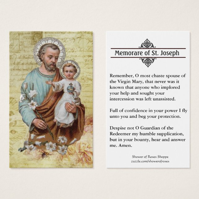 Memorare Prayer  St. Joseph & Jesus Holy Card (Front & Back)