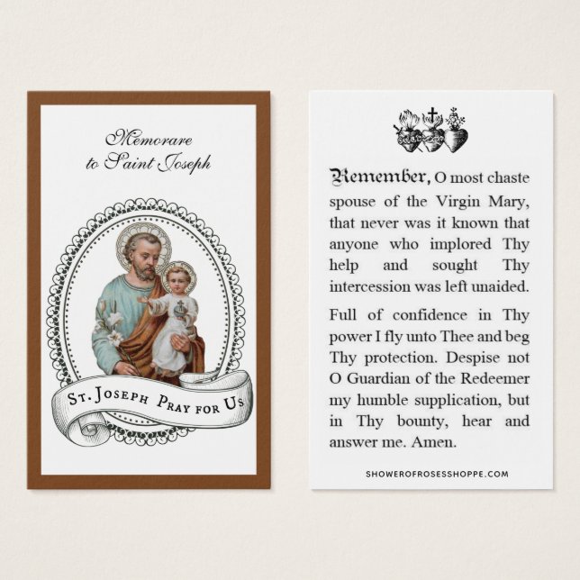 Memorare Prayer  St. Joseph & Jesus Holy Card (Front & Back)