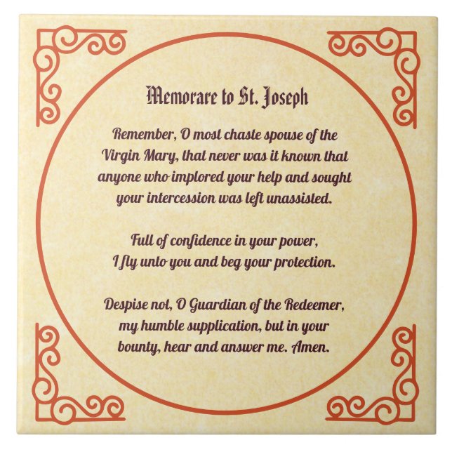 Memorare Prayer to St. Joseph 1 Ceramic Tile (Front)