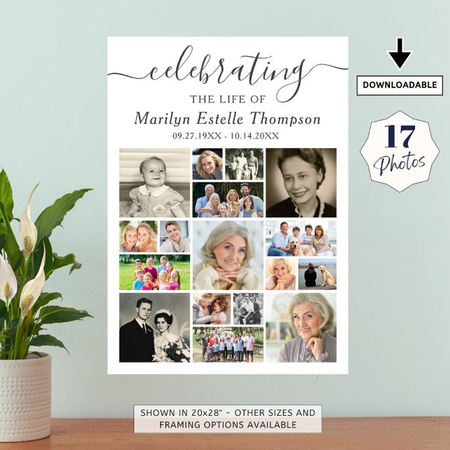 Memorial 17 Photo Collage Script Celebrating Life Poster (Creator Uploaded)