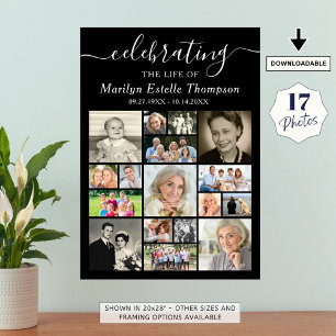 Memorial 17 Photo Collage Script Celebrating Life Poster